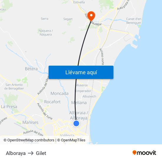 Alboraya to Gilet map