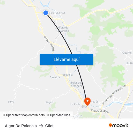 Algar De Palancia to Gilet map