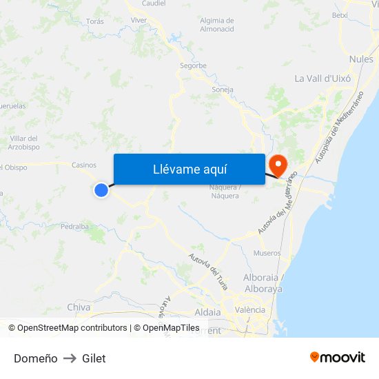 Domeño to Gilet map