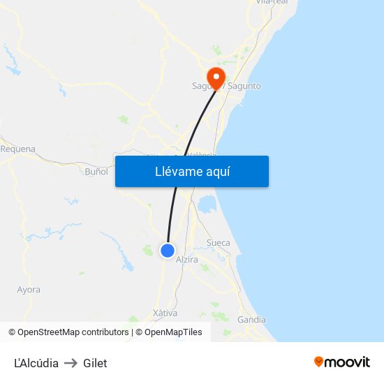 L'Alcúdia to Gilet map