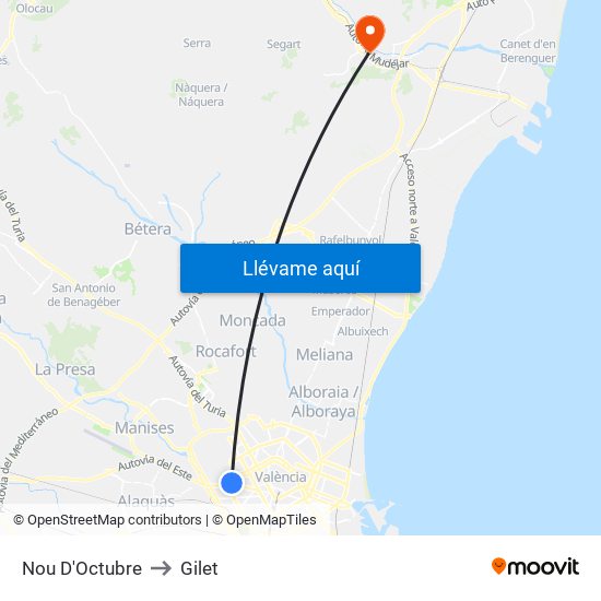 Nou D'Octubre to Gilet map