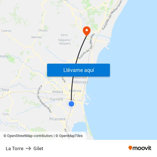 La Torre to Gilet map