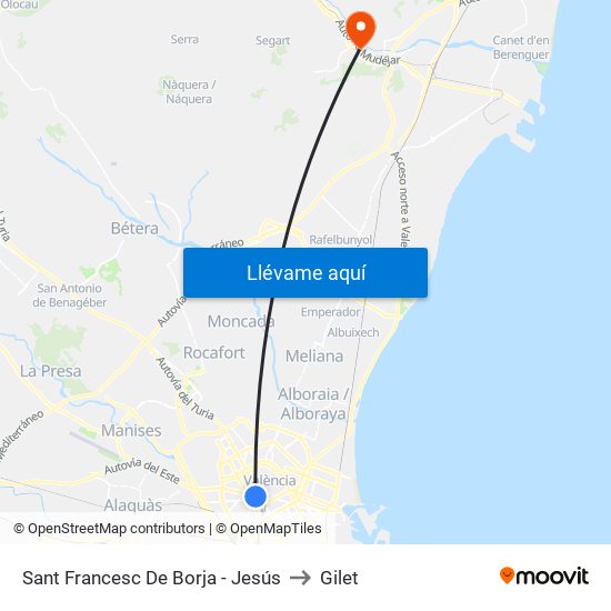 Sant Francesc De Borja - Jesús to Gilet map