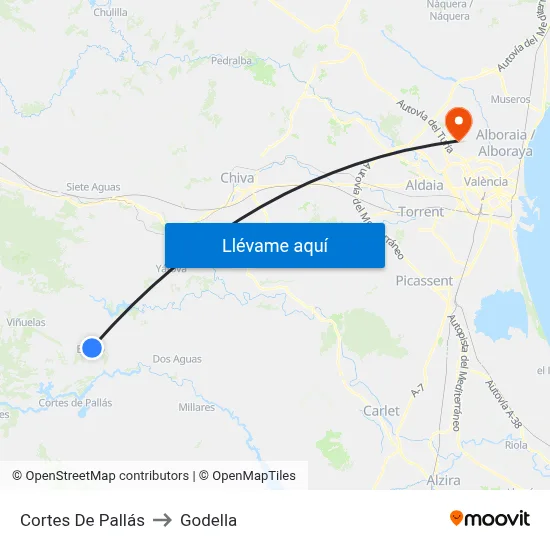 Cortes De Pallás to Godella map