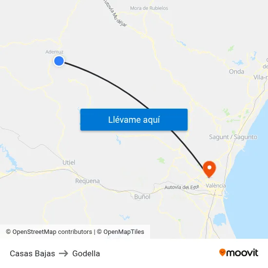 Casas Bajas to Godella map