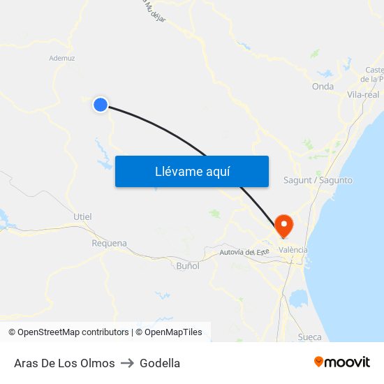 Aras De Los Olmos to Godella map