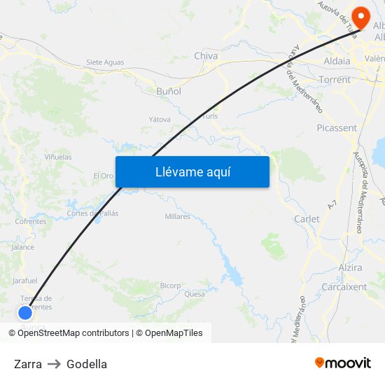 Zarra to Godella map