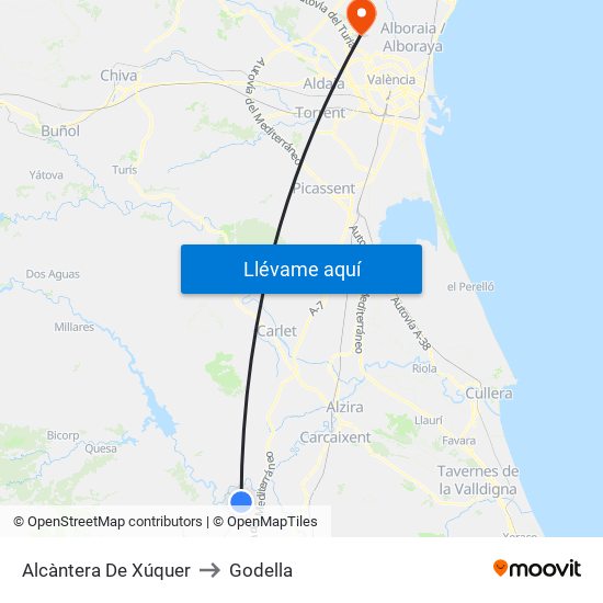 Alcàntera De Xúquer to Godella map