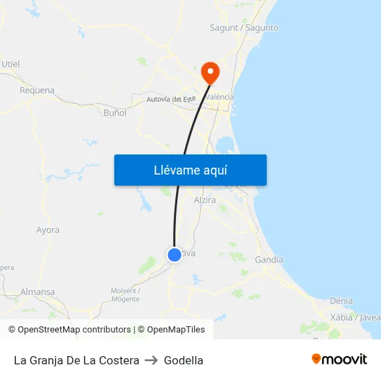 La Granja De La Costera to Godella map