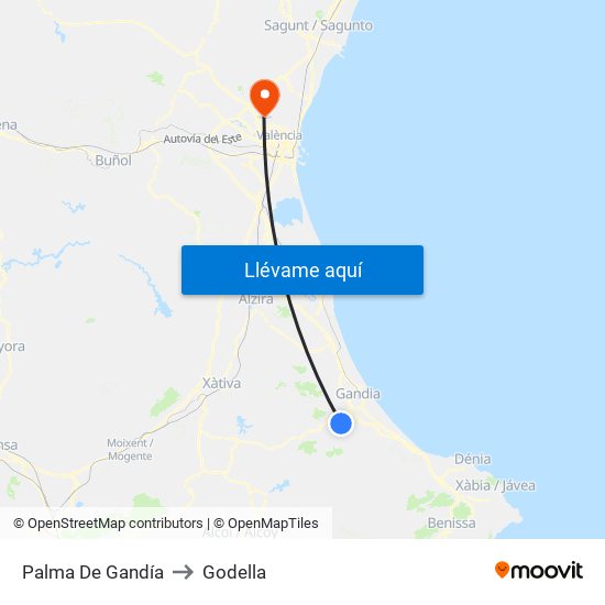 Palma De Gandía to Godella map