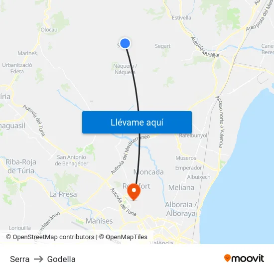 Serra to Godella map