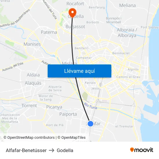 Alfafar-Benetússer to Godella map