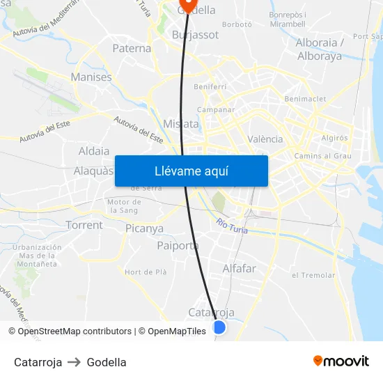 Catarroja to Godella map