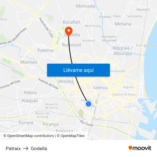 Patraix to Godella map