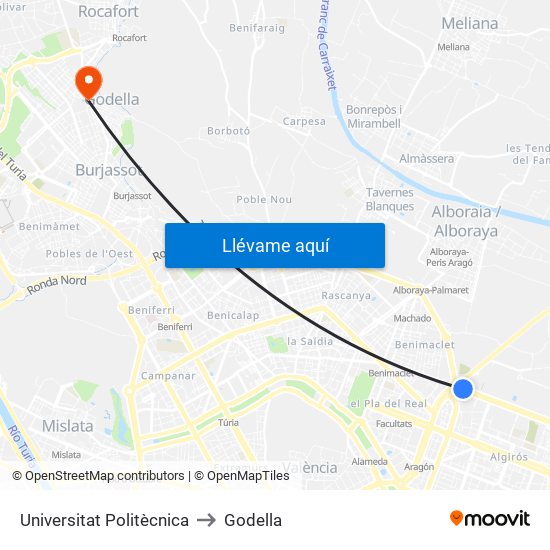 Universitat Politècnica to Godella map