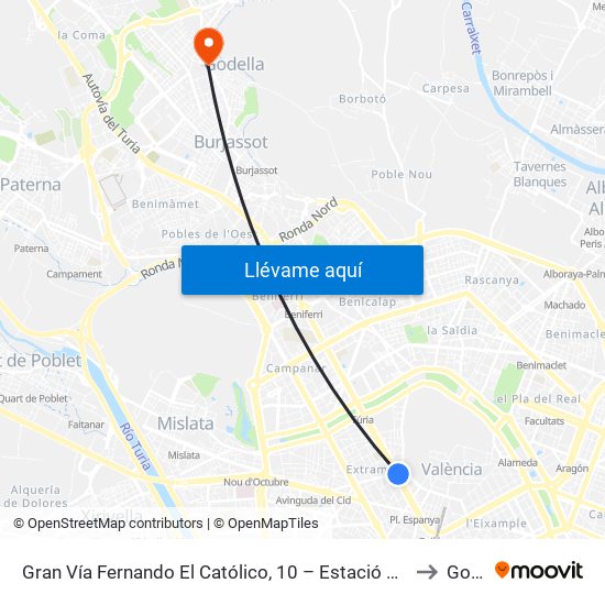 Gran Vía Fernando El Católico, 10 – Estació Metro Ángel Guimerá [València] to Godella map