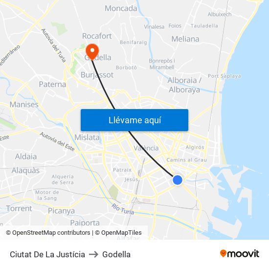 Ciutat De La Justícia to Godella map