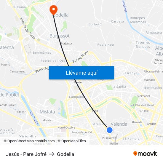 Jesús - Pare Jofré to Godella map