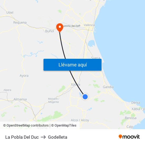 La Pobla Del Duc to Godelleta map