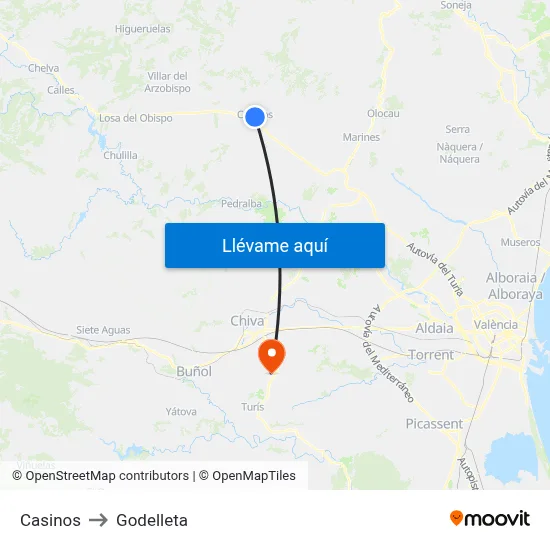 Casinos to Godelleta map