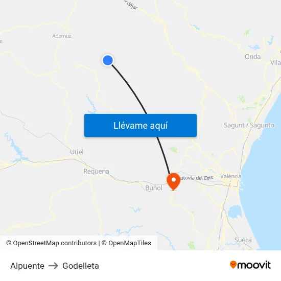 Alpuente to Godelleta map