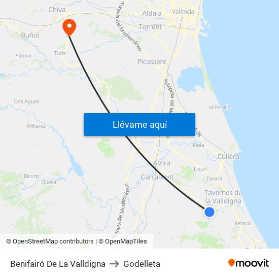 Benifairó De La Valldigna to Godelleta map