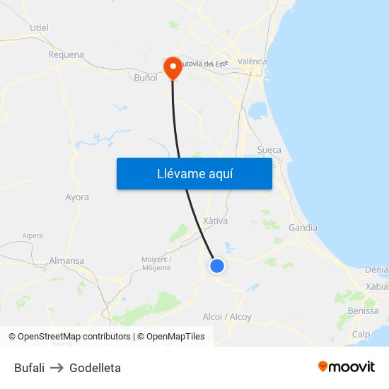 Bufali to Godelleta map