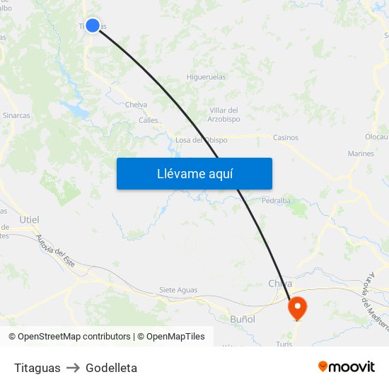 Titaguas to Godelleta map