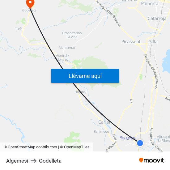 Algemesí to Godelleta map