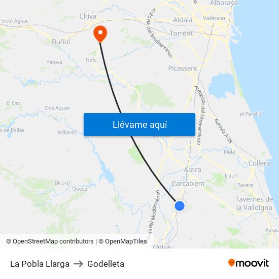La Pobla Llarga to Godelleta map