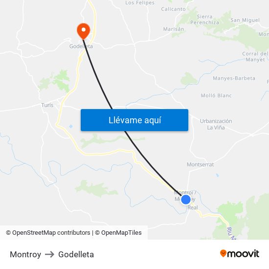 Montroy to Godelleta map