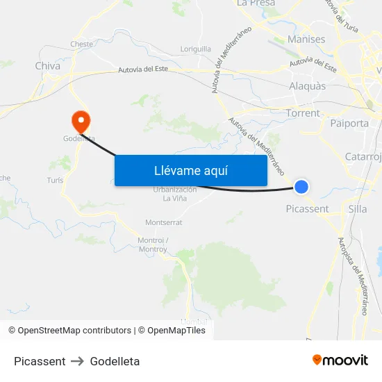 Picassent to Godelleta map