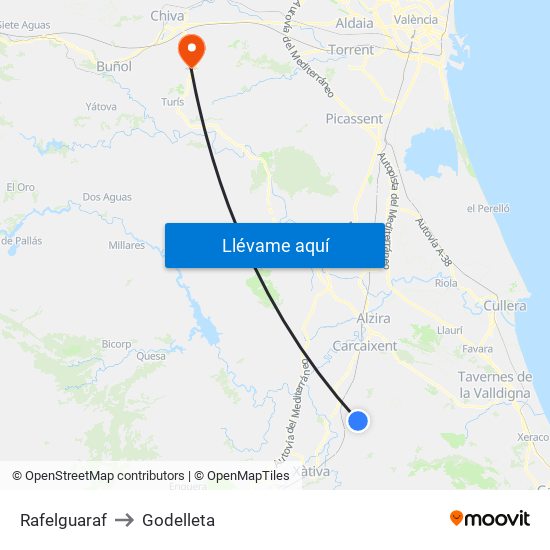 Rafelguaraf to Godelleta map