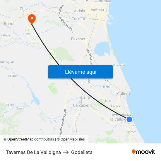Tavernes De La Valldigna to Godelleta map