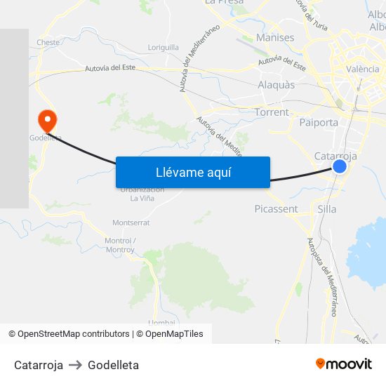 Catarroja to Godelleta map