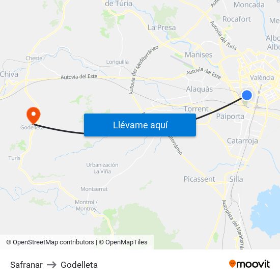 Safranar to Godelleta map