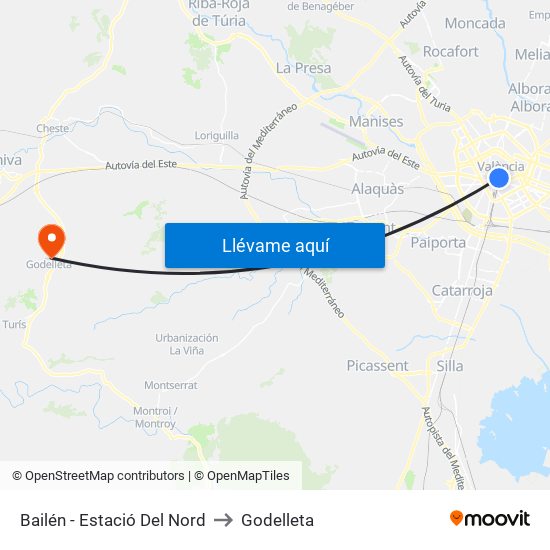 Bailén - Estació Del Nord to Godelleta map