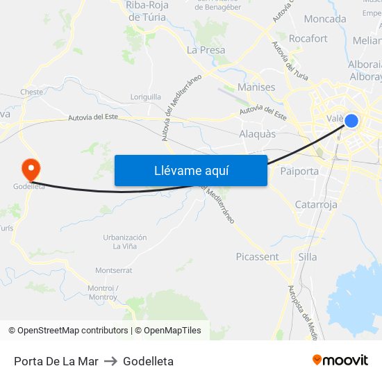 Porta De La Mar to Godelleta map