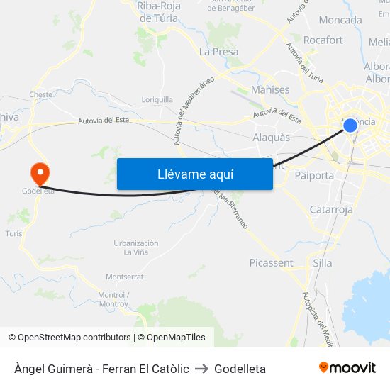 Àngel Guimerà - Ferran El Catòlic to Godelleta map