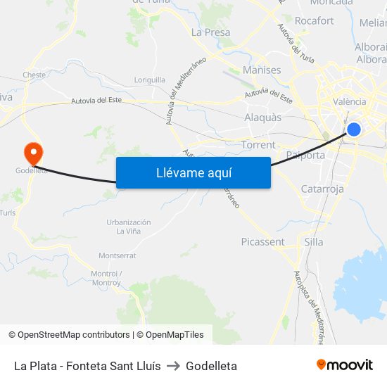 La Plata - Fonteta Sant Lluís to Godelleta map