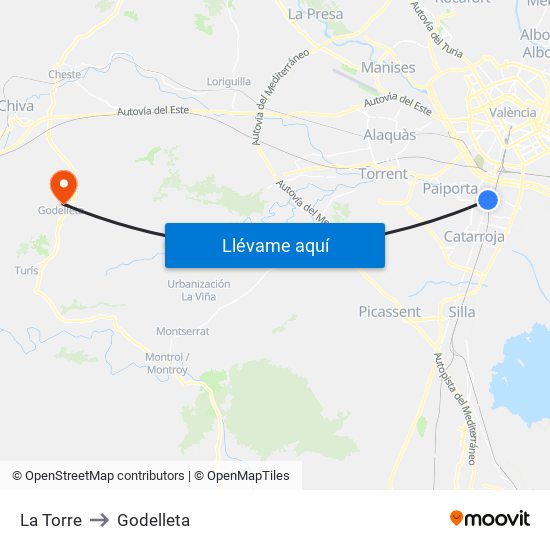 La Torre to Godelleta map