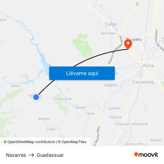 Navarrés to Guadassuar map