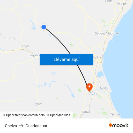 Chelva to Guadassuar map
