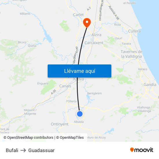 Bufali to Guadassuar map