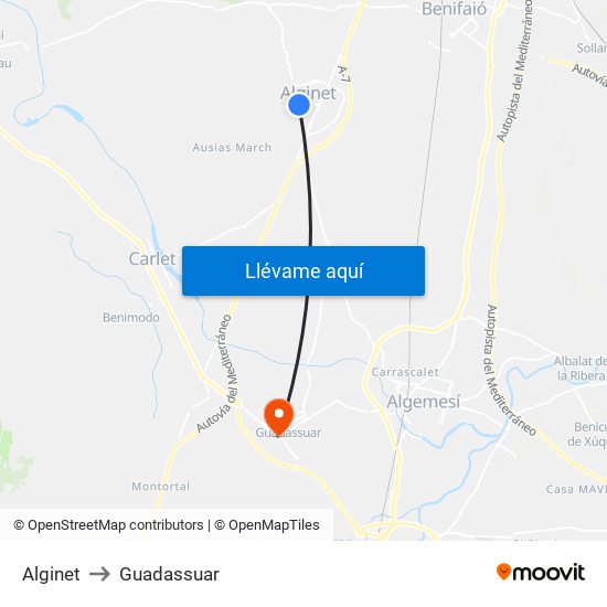 Alginet to Guadassuar map