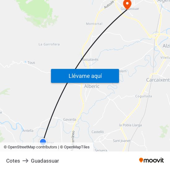 Cotes to Guadassuar map