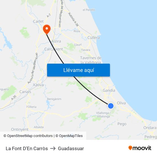 La Font D'En Carròs to Guadassuar map