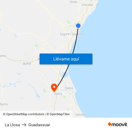 La Llosa to Guadassuar map