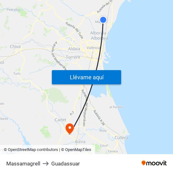 Massamagrell to Guadassuar map