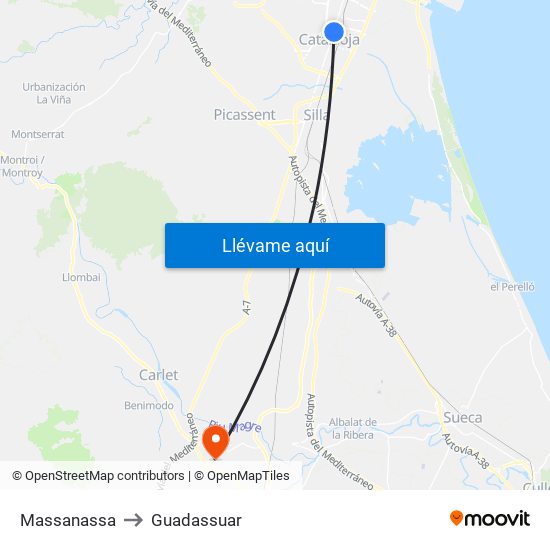 Massanassa to Guadassuar map